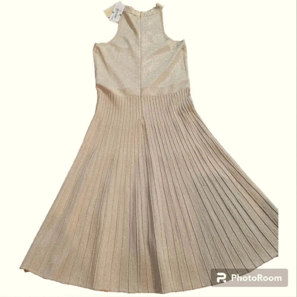 NWT Michael Kors Gold Studded Criss Cross Halter Midi Dress L